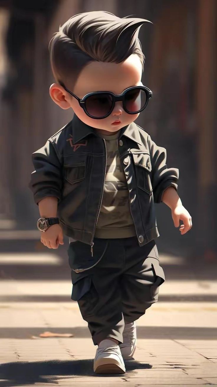 cartoon baby boy stylish hair vector