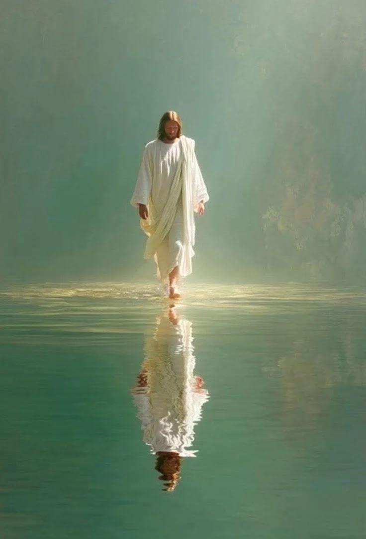 jesus glowing on water image