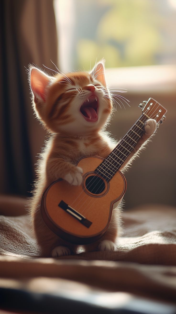generate an image of a cat playing guitar