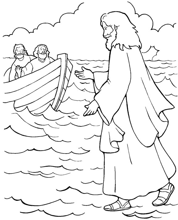 coloring picture of jesus walking on water