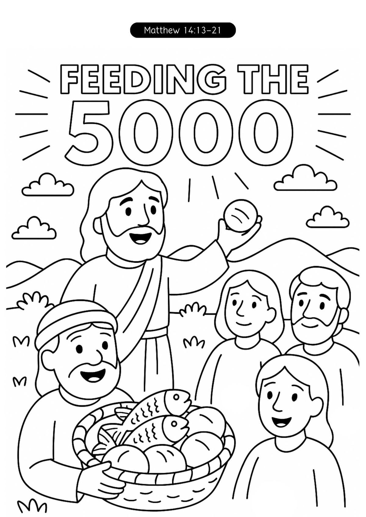coloring pictures of jesus feeding the 5000